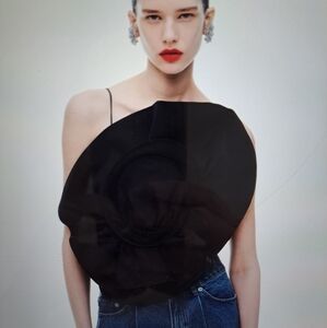 Magda Butrym Black Top With Rose Appliqué